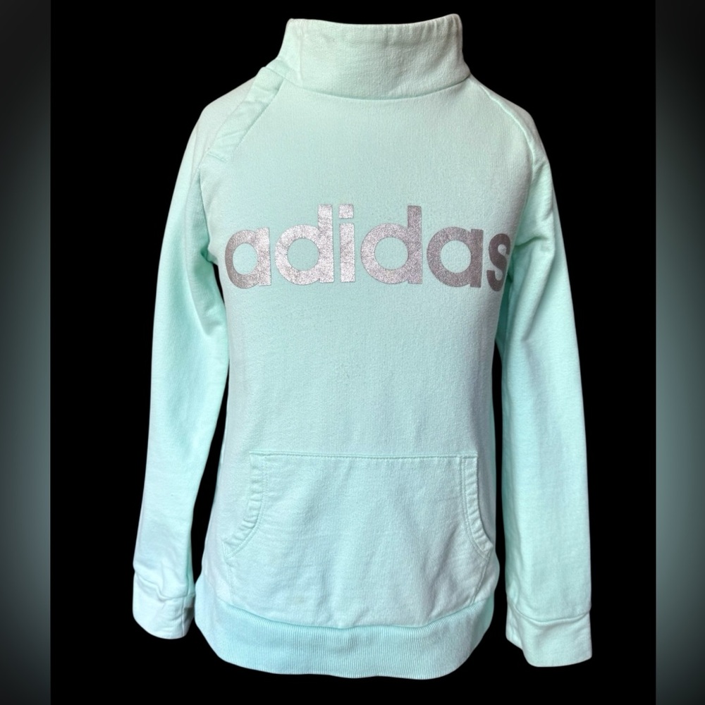 Adidas Girls Light Green 100% Cotton Sweatshirt with Silver Logo Size 6
